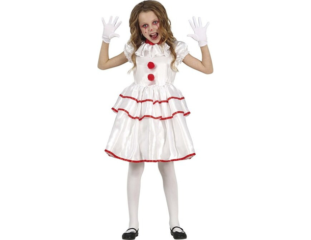 Costume Carnevale pagliaccia assassina vestito clown bambina 5-12 anni festa...