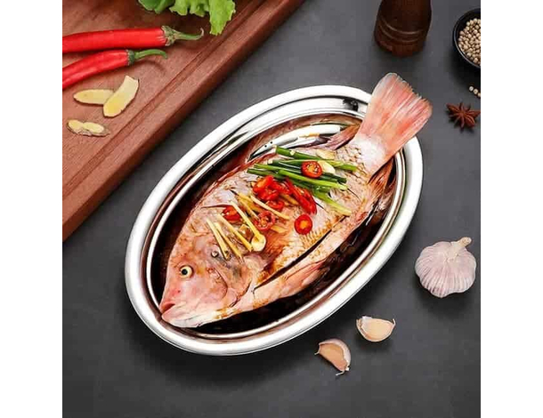 5x Vassoio Piatto Ovale In Acciaio Inox Portata Servizio Cucina da 23 a 45 cm...