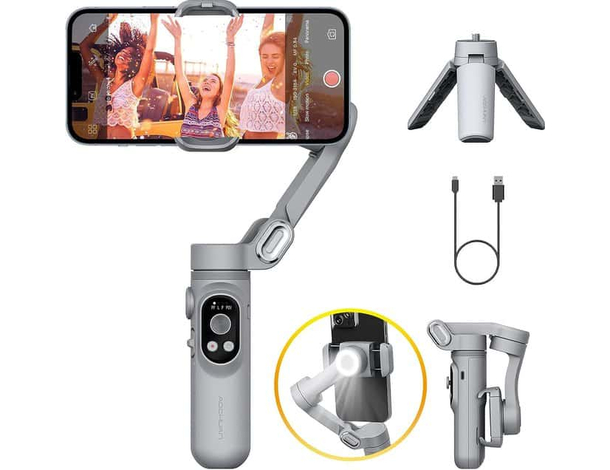 Stabilizzatore a 3 Assi per Smartphone con Treppiede Gimbal Luce LED Bluetooth
