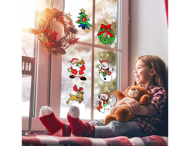 3x Vetrofanie Adesivi Decorativi Natalizie Per Finestre in Gel Stickers...