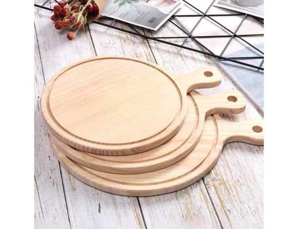 Tagliere Piatto Tondo in Legno con Manico per Cucinare Salumi Formaggio Pane...