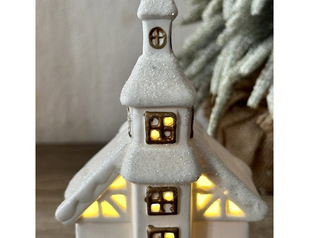 Lampada Natalizia Casetta Scenario Ceramica Luci LED Decorazioni Natale...