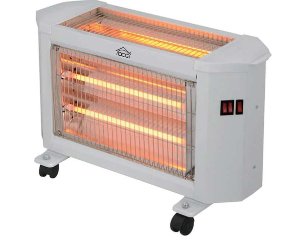 Stufa al Quarzo 5 Elementi con Ruote 2000W 3 Potenze Riscaldamento 54x23x48.5cm