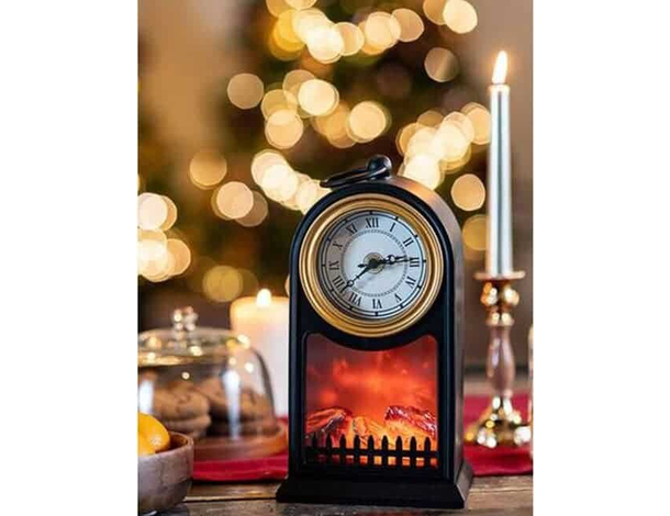 Lampada da Tavolo Lanterna Led Effetto Fuoco Camino con Orologio 25x14x40 cm...