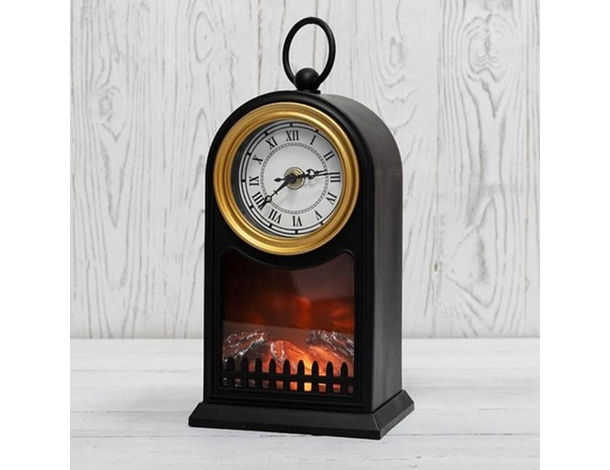 Lampada da Tavolo Lanterna Led Effetto Fuoco Camino con Orologio 25x14x40 cm...
