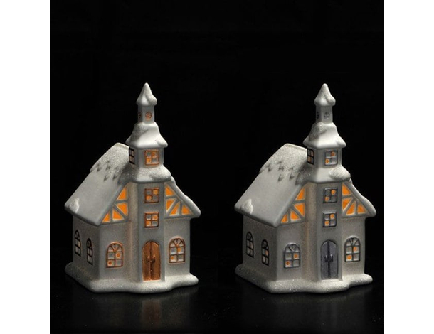 Lampada Natalizia Casetta Scenario Ceramica Luci LED Decorazioni Natale...