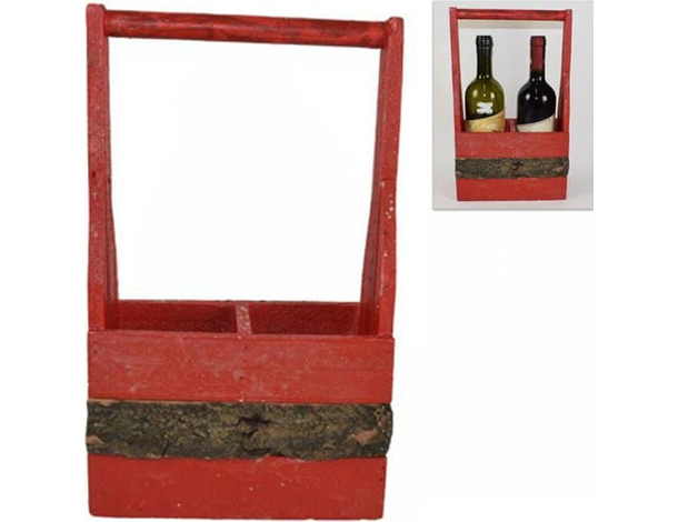 Cassetta Portabottiglie in Legno 2 Posti Scomparti Vino Scatola Rossa 36x21cm