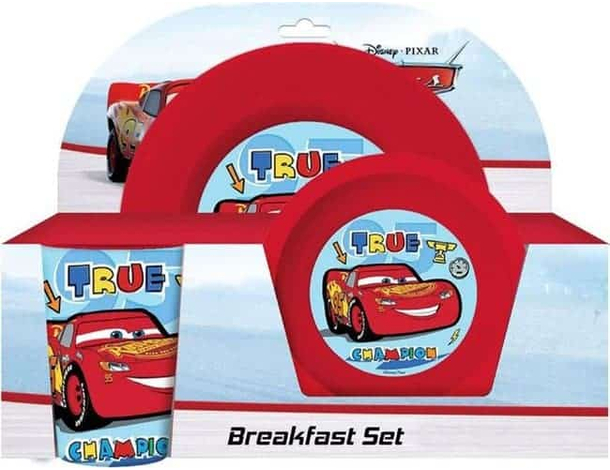 Set Pappa 3 Pezzi Cars Piatto Ciotola Tazza Pranzo Colazione Scuola Bambini