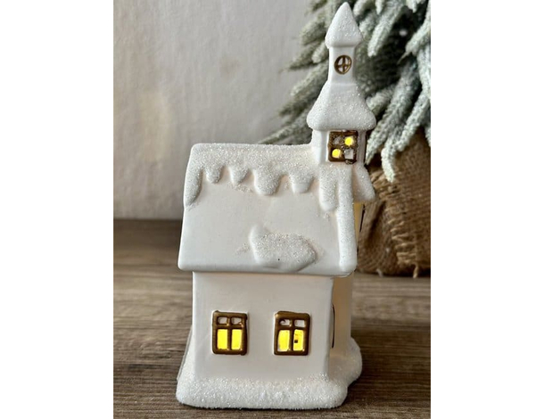 Lampada Natalizia Casetta Scenario Ceramica Luci LED Decorazioni Natale...