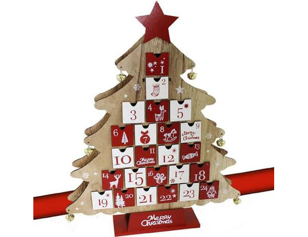 Calendario Avvento in Legno Albero di Natale 24 Cassetti Decorazioni Natalizie
