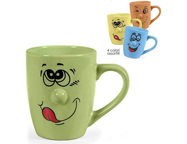 2x Tazzone Tazza Latte Mug Colazione in Ceramica Facce Buffe 4 Colori 315 ml