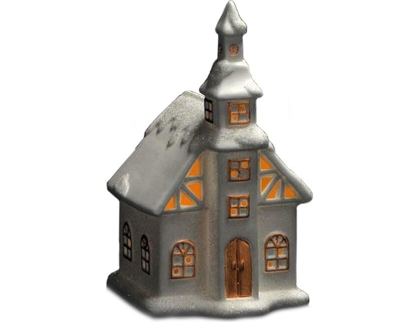 Lampada Natalizia Casetta Scenario Ceramica Luci LED Decorazioni Natale 9x16cm