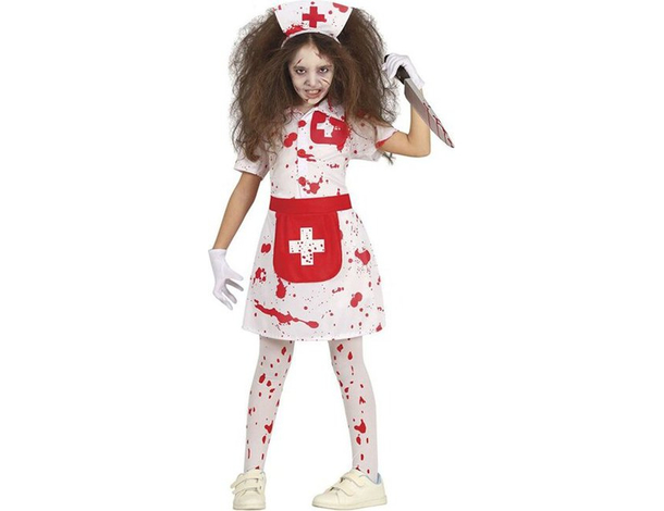 Costume Carnevale infermiera assassina vestito horror bambina 5-12 halloween...