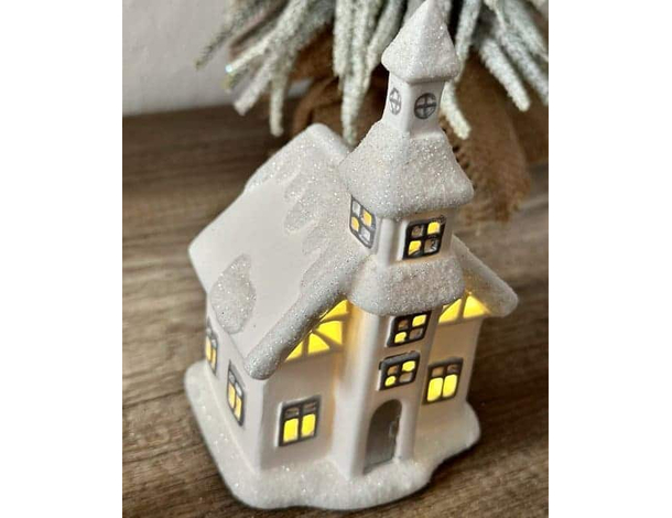 Lampada Natalizia Casetta Scenario Ceramica Luci LED Decorazioni Natale...