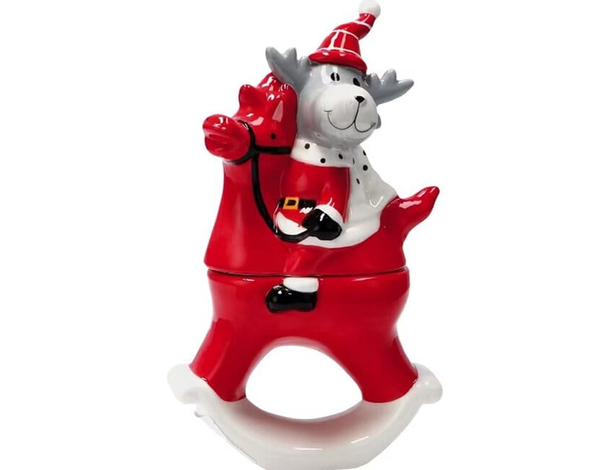 Decorazione Natalizia Scatola Renna a Dondolo in Ceramica 16x8x25cm...