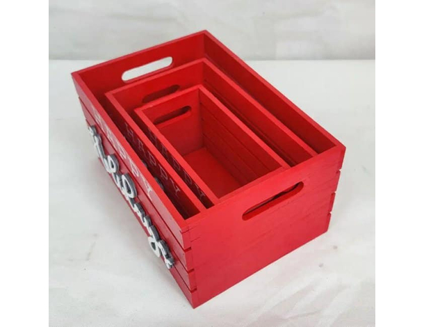 Set di 3 Cassette Cassettina Porta Oggetti in Legno Rosse 25-28-30 cm Natale...