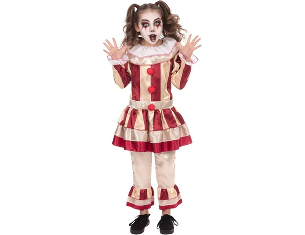 Costume Carnevale clown assassino travestimento horror per bambina 5-12 anni...