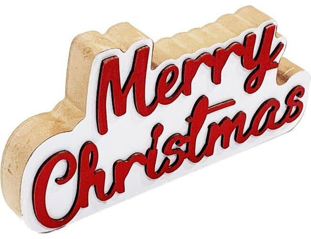 Scritta Natalizia Merry Christmas XMAS in Legno Decorazione Tavolo 39x20cm 2