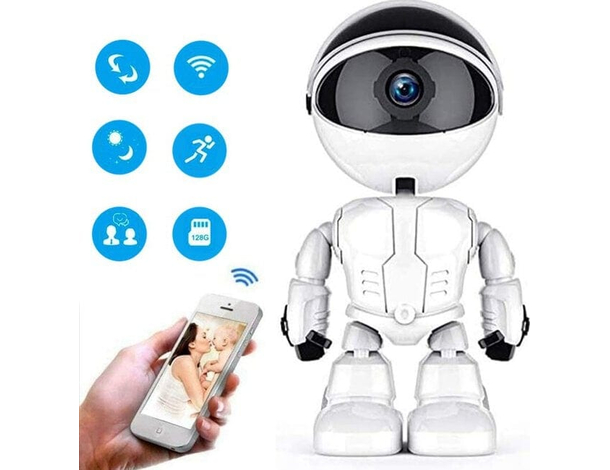 Robot Camera Wi-Fi Senza Fili Videosorveglianza Telecamera Sicurezza Domestica