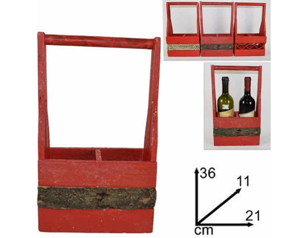 Cassetta Portabottiglie in Legno 2 Posti Scomparti Vino Scatola Rossa 36x21cm...