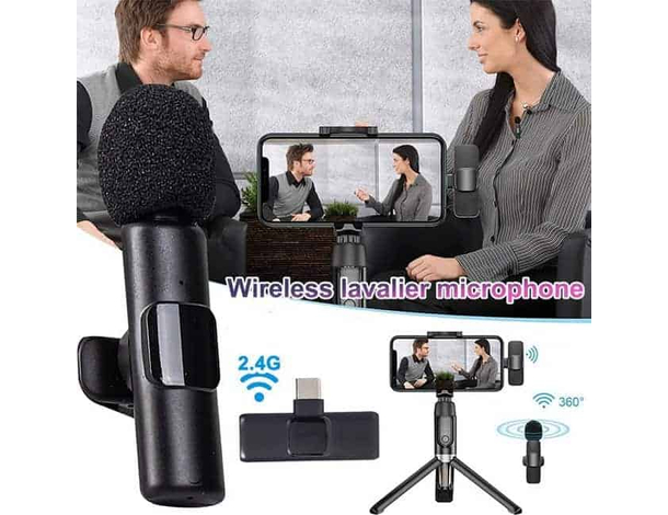 Microfono Lavalier Clip Wireless Bluetooth Senza Fili iPhone Android USB Type-C