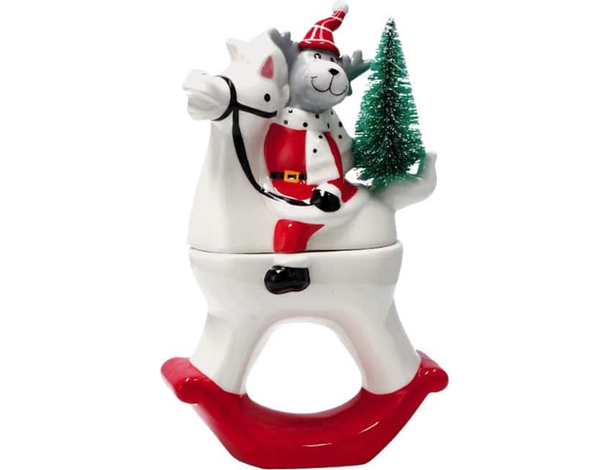 Decorazione Natalizia Scatola Renna a Dondolo in Ceramica 16x8x25cm...