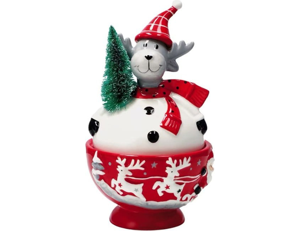 Decorazione Natalizia Scatola Renna in Ceramica Contenitore Caramelle 14x25...