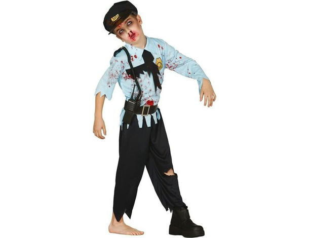 Costume Carnevale poliziotto zombie travestimento horror per ragazzi 7-12...