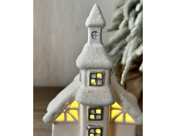 Lampada Natalizia Casetta Scenario Ceramica Luci LED Decorazioni Natale...