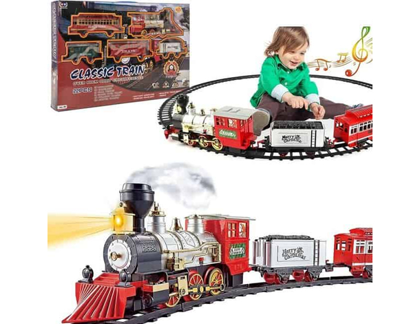 Trenino Natalizio Sotto Albero Treno Elettrico Luci Suoni e Fumo Natale 600 cm