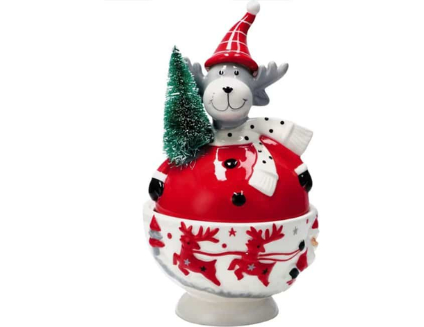 Decorazione Natalizia Scatola Renna in Ceramica Contenitore Caramelle 14x25...