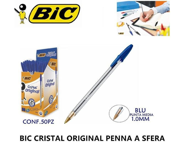 Penne a Sfera Bic Cristal Confezione 50pz Inchiostro Punta 1mm Scuola Ufficio