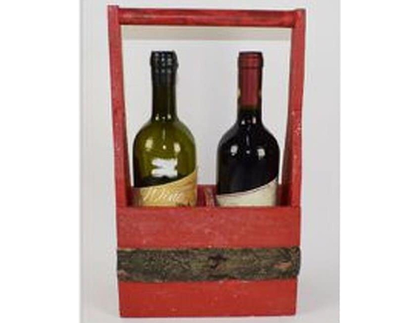 Cassetta Portabottiglie in Legno 2 Posti Scomparti Vino Scatola Rossa 36x21cm...