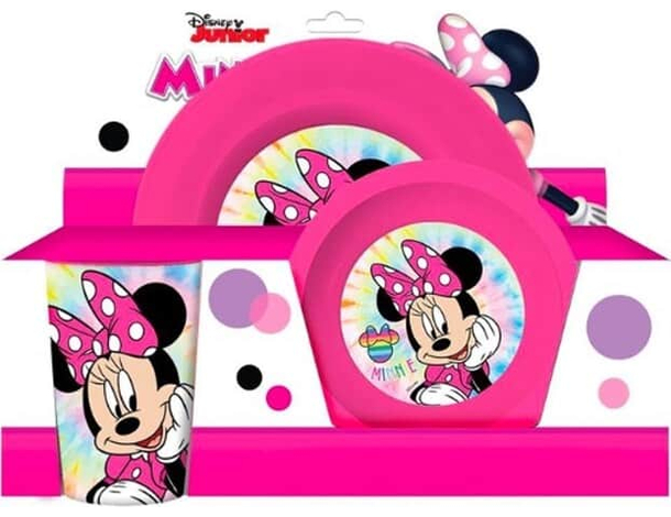 Set Colazione 3pz Disney Minnie Mouse Piatto Bicchiere Scodella Asilo Bambina