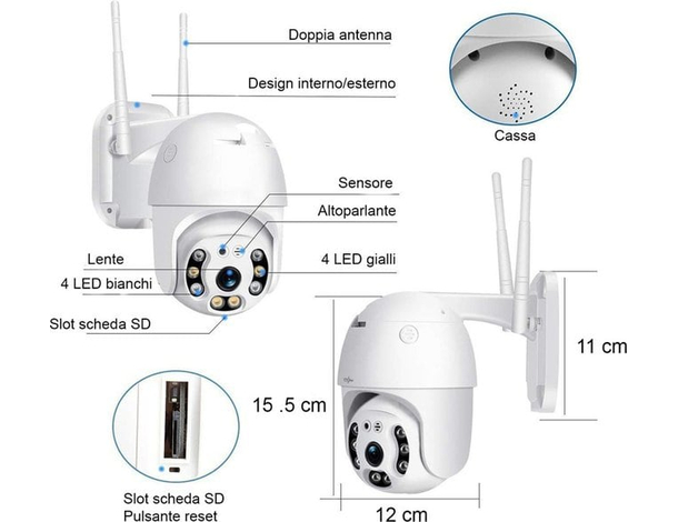 Telecamera IP CAM PTZ WIFI Camera Dome Wireless Esterno Videocamera HD...
