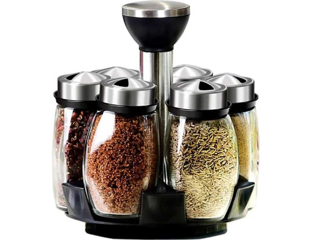 Portaspezie Girevole 360° Con 6 Barattoli Tappi Spargi Spezie Organizer Cucina