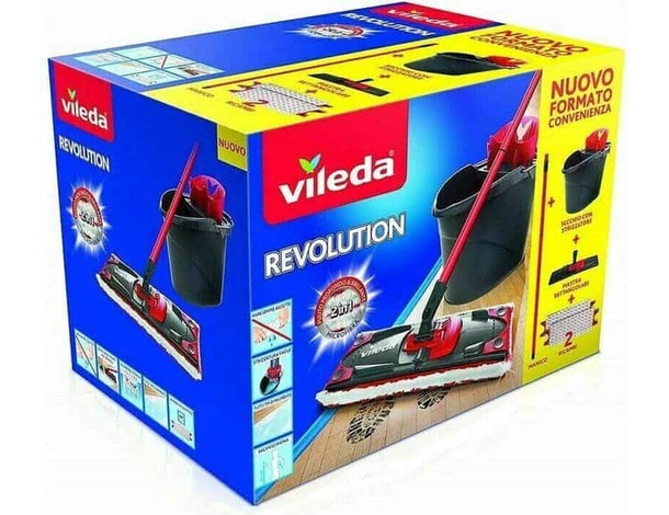Lava Pavimenti Vileda Revolution Box con 2 Ricambi per Pulizie Lavaggio Mocio