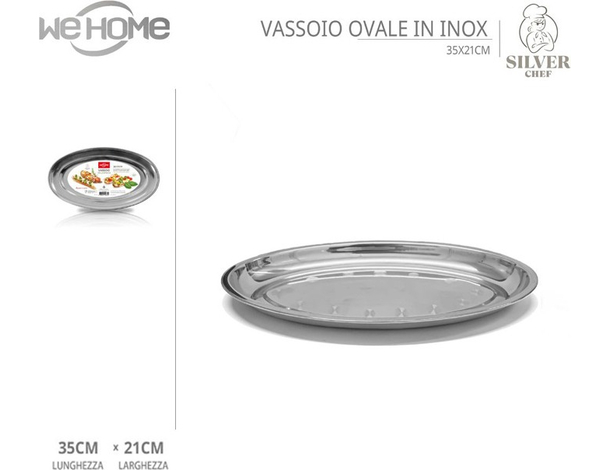 5x Vassoio Piatto Ovale In Acciaio Inox Portata Servizio Cucina da 23 a 45 cm...