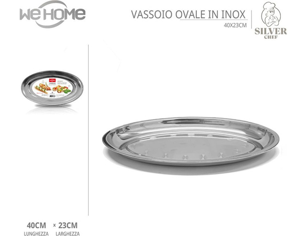 5x Vassoio Piatto Ovale In Acciaio Inox Portata Servizio Cucina da 23 a 45 cm...