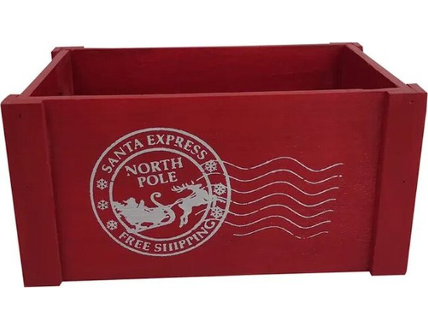 Cassetta Cassettina Porta Oggetti in Legno Natalizia Rossa 14x28x18 cm Natale...