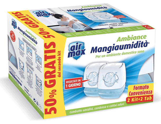 2x Air Max Ambiance Dispositivo Mangia Umidità Mini Bianco 100gr con Sali