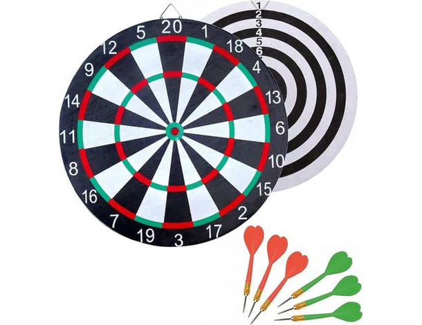 Tiro a Segno Gioco con 6 Freccette Frecce Bersaglio Due Lati 38 cm 2 Giochi