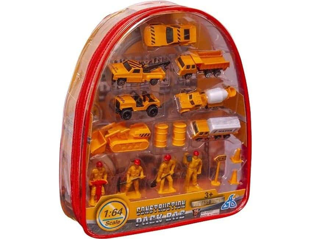 Set da Gioco 7 Macchinine Giocattolo per Bambini 1:64 con Accessori e Zainetto