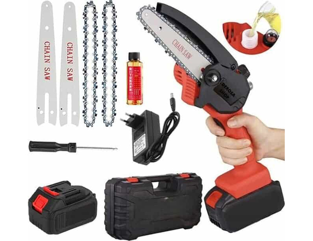 Motosega a Batteria con Pompetta Olio Automatico per Potatura 2 batterie 48V