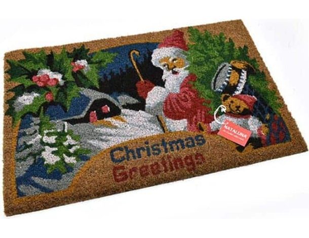 Zerbino Natalizio in Fibra di Cocco Tappeto Porta Ingresso 40x60cm Babbo Natale