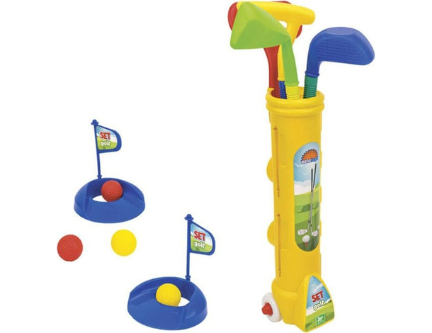 Set da Golf Giocattolo in Plastica Gioco 4 Palline 3 Mazze 2 Buche Bambini