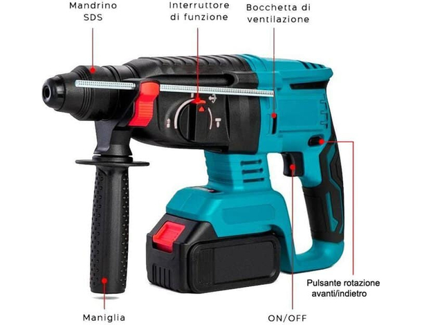 Trapano Tassellatore Martello Demolitore a Percussione 2 Batterie 48Vf SDS 5