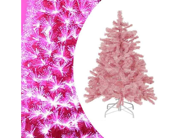 Albero Di Natale Rosa con Fibra Ottica LED Artificiale 60/90/120/150 cm (60 cm)