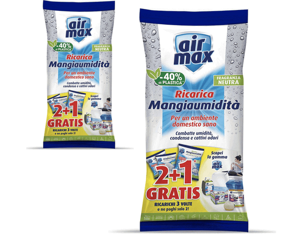 2x Ricarica Neutra per Air Max Mangia Umidità  Sali in Granuli 2+1 Gratis 1350g