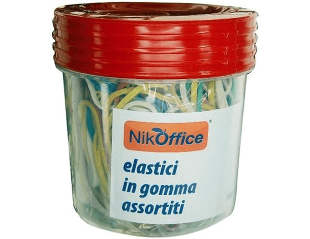 Barattolo da 100gr Elastici in Gomma Varie Misure Colori Assortiti Universali
